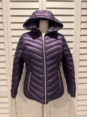 MICHAEL Michael Kors Hooded Quilted Puffer Jacket - Plum Purple